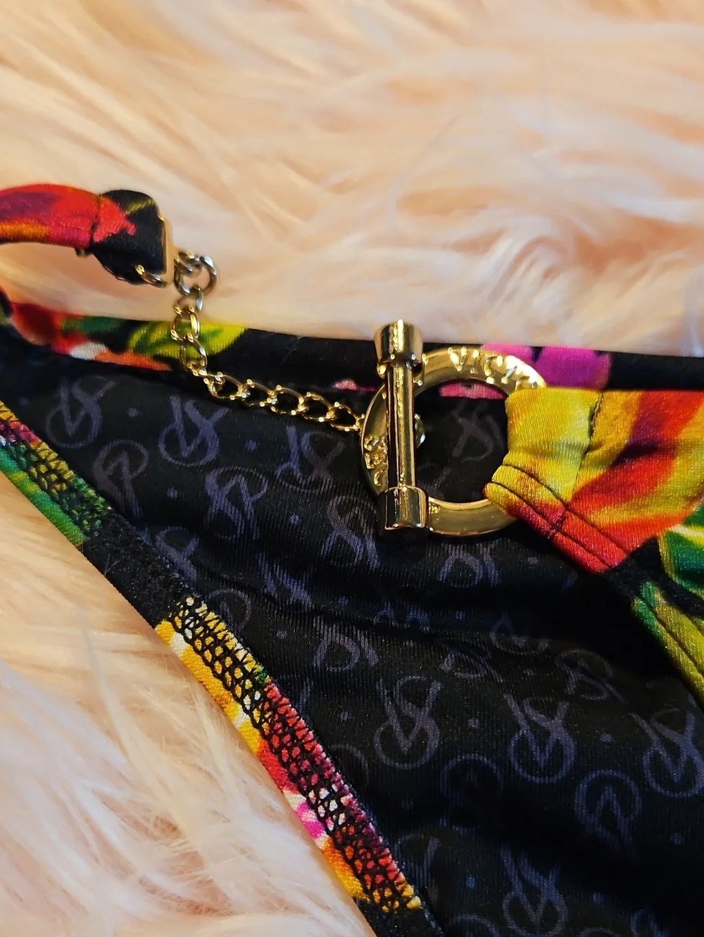 VS Swim Vintage 2012 Cheetah Peony Toggle Chain Triangle Bikini